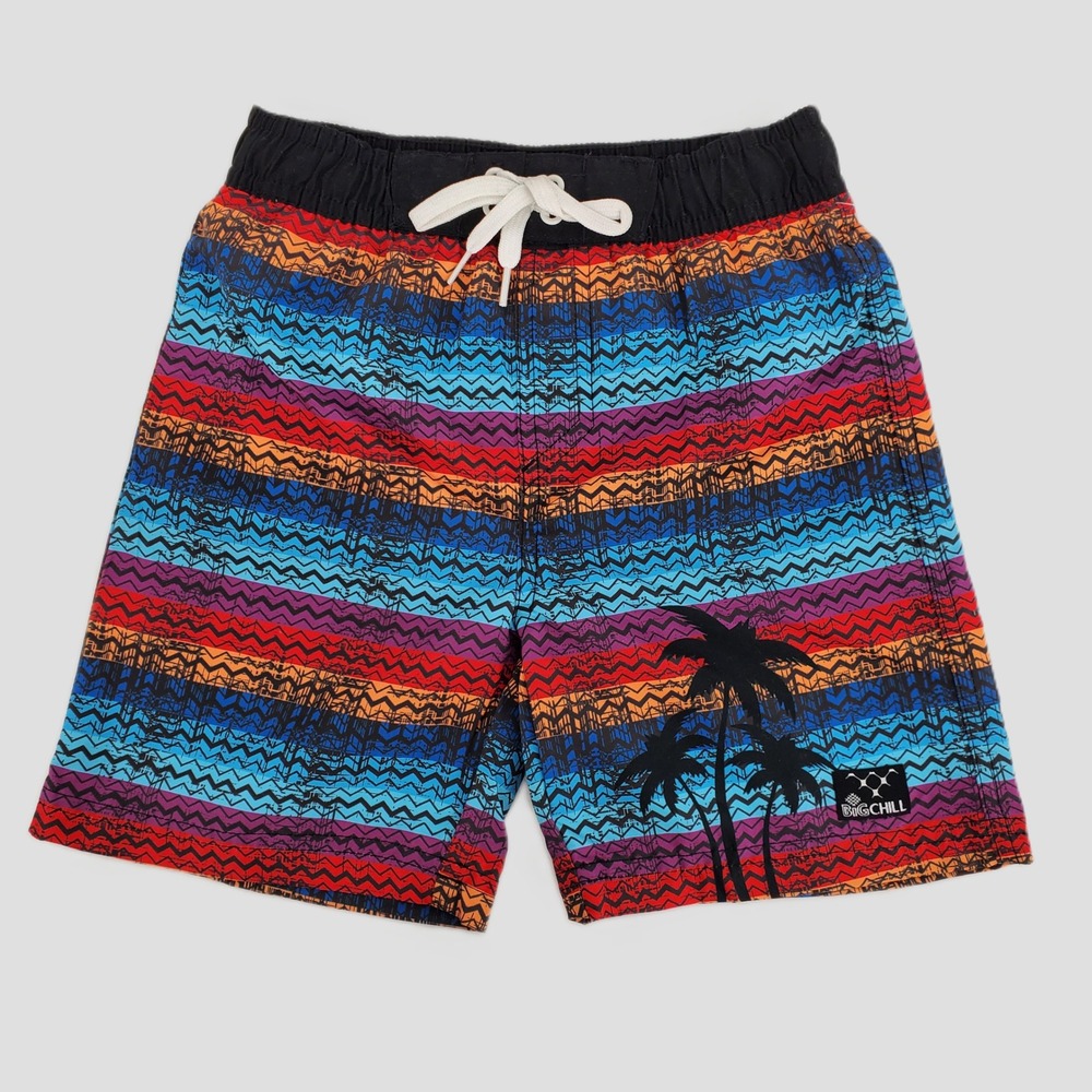 Big Chill Swim Trunks Board Shorts‎ Boys Size 4 UPF 50 Lined Palm Tree Stripe